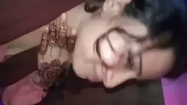 Shy girlfriend sucking dick of lover through pant zip open